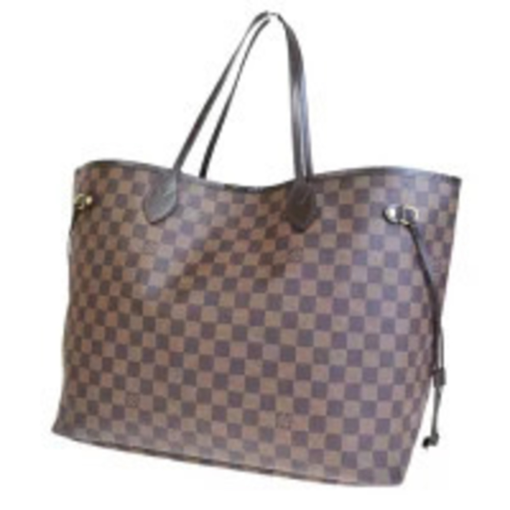 Louis Vuitton Neverfull Shoulder Bag Tote Damier Ebene Brown Leather